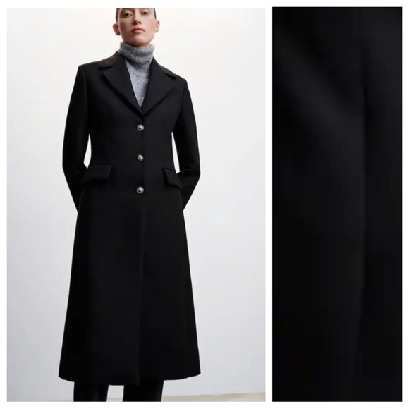 NWT. Mango Black Cotton Blend Long Coat with Decorative Buttons. Size S. - Picture 3 of 9
